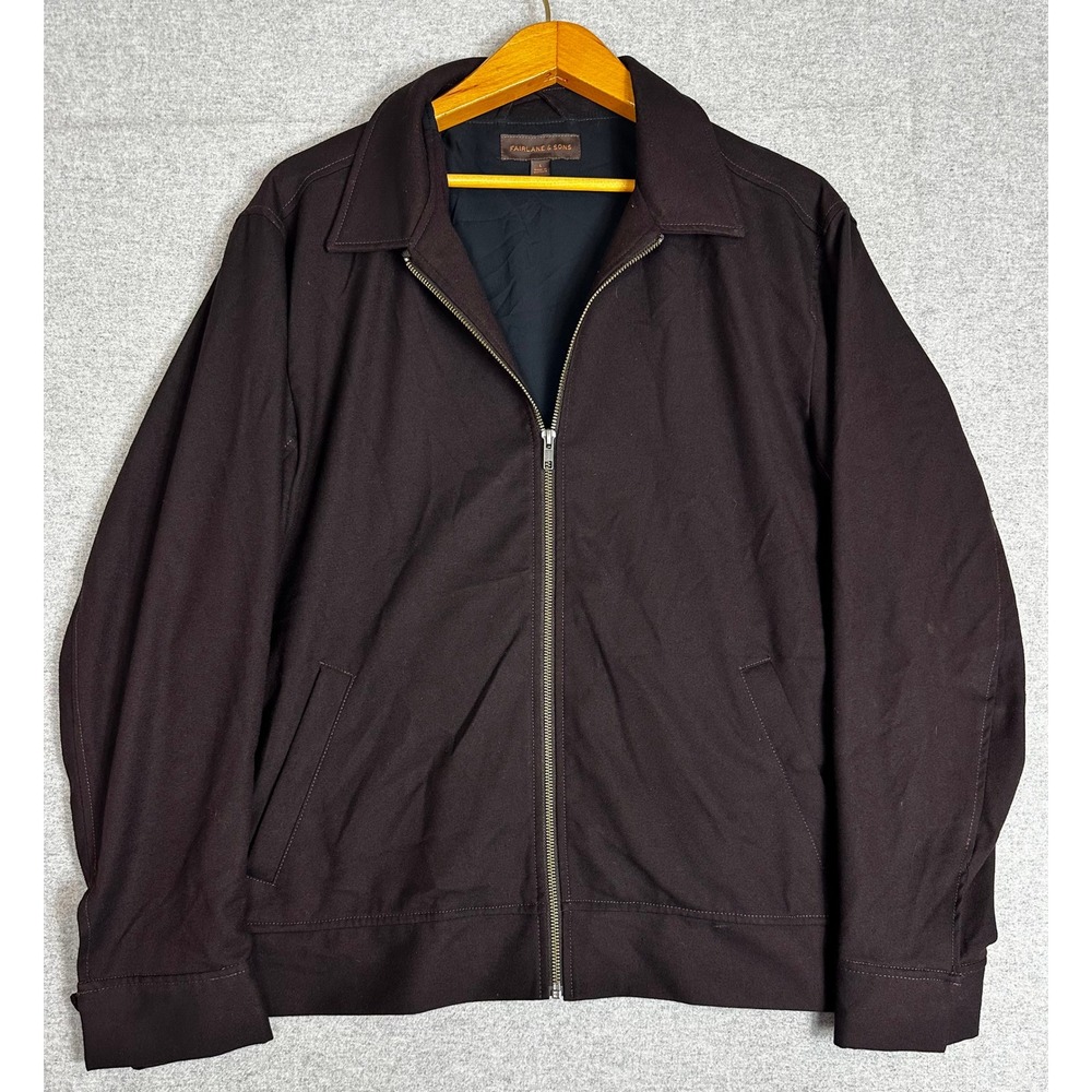 Fairlane & Sons Harrington Jacket Mens L Deep Maroon Full Zip Canvas Coat